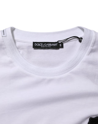 Dolce & Gabbana White Cotton Logo Patch Crew Neck  T-shirt