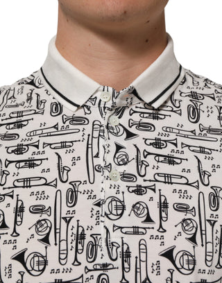 Dolce & Gabbana White Musical Print Collared Polo T-shirt
