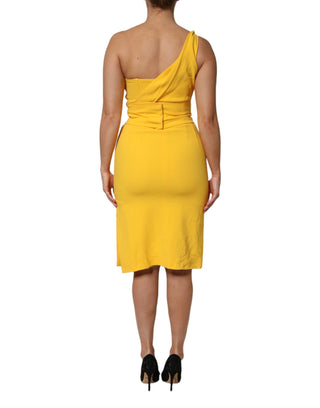 Dolce & Gabbana Yellow One Shoulder Side Slit Sheath Dress