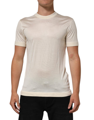 Dolce & Gabbana Off White Silk Crew Neck Short Sleeve T-shirt