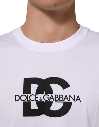 Dolce & Gabbana White Logo Print Cotton Crew Neck Men T-shirt