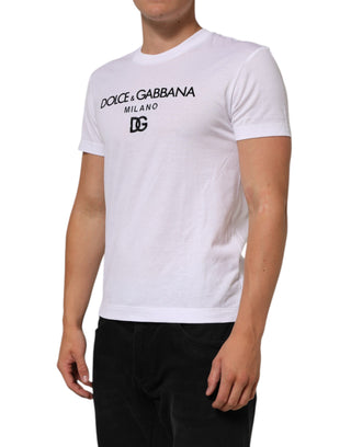 Dolce & Gabbana White Logo Print Cotton Men Crew Neck T-shirt