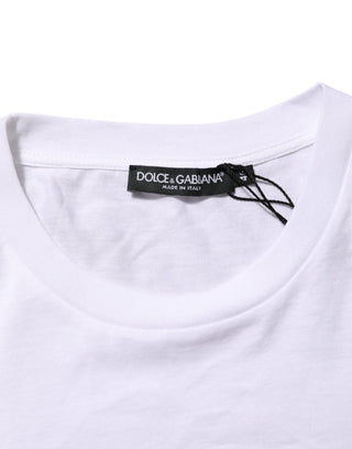 Dolce & Gabbana White Logo Print Cotton Men Crew Neck T-shirt