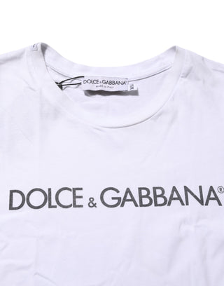 Dolce & Gabbana White Logo Print Cotton Crew Neck T-shirt