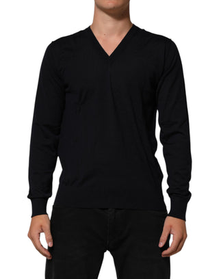 Dolce & Gabbana Black Cashmere Knit V-Neck Pullover Sweater
