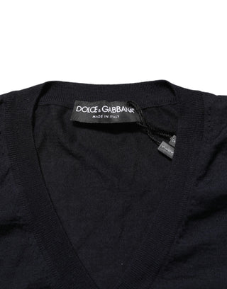 Dolce & Gabbana Black Cashmere Knit V-Neck Pullover Sweater