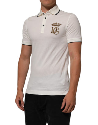 Dolce & Gabbana White Logo Embroidery Cotton Polo T-shirt