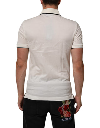 Dolce & Gabbana White Logo Embroidery Cotton Polo T-shirt