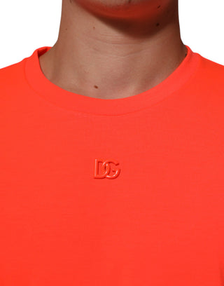 Dolce & Gabbana Neon Orange Polyester Men Crew Neck T-shirt