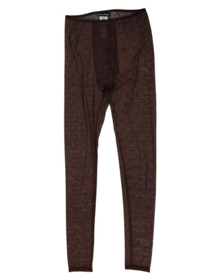 Dolce & Gabbana Brown Nylon Logo Lace Leggings Pants Underwear