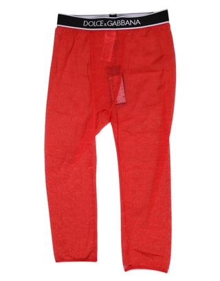 Dolce & Gabbana Red Logo Lace Tight Midi Trousers Underwear