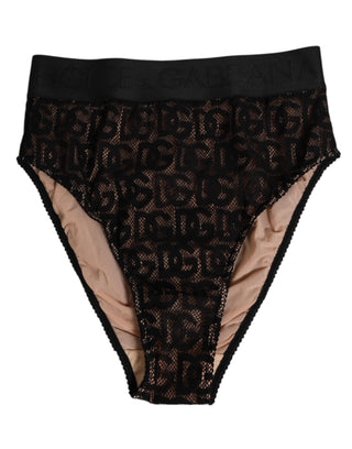 Dolce & Gabbana Black DG Logo Lace High Brief Panty Underwear