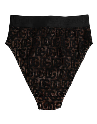 Dolce & Gabbana Black DG Logo Lace High Brief Panty Underwear