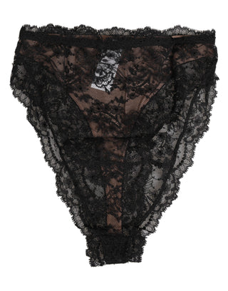 Dolce & Gabbana Black Floral Lace Mesh High Brief Panty  Underwear