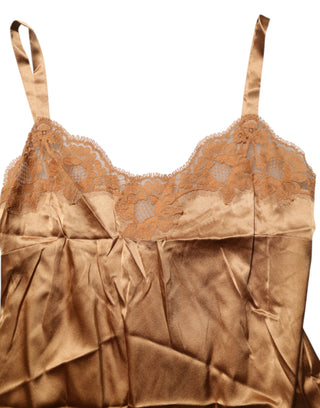 Dolce & Gabbana Brown Floral Lace Tank Lingerie Sleepwear Underwear