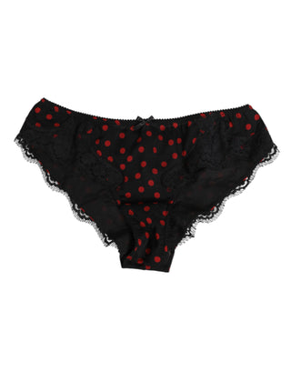 Dolce & Gabbana Black Polka Dotted Silk Low Waist Panty Underwear