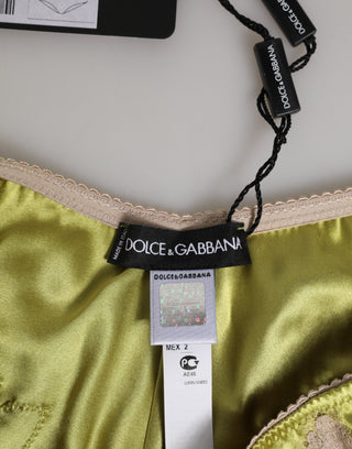 Dolce & Gabbana Green Silk Satin Floral Lace Trim Panty Underwear