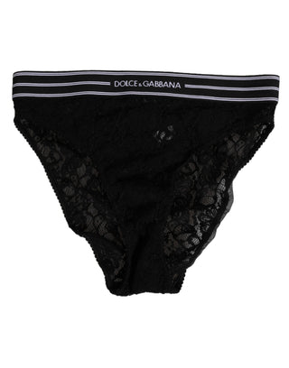 Dolce & Gabbana Black Lace Slip Brief Logo Waistband  Underwear