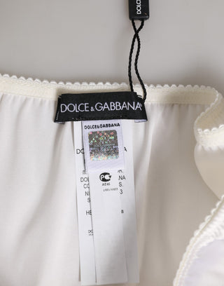 Dolce & Gabbana White Silk Satin Floral Lace Panty Brief Underwear