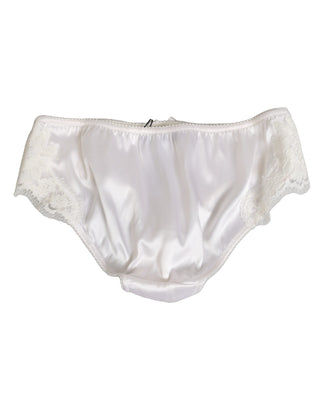 Dolce & Gabbana White Silk Satin Floral Lace Panty Brief Underwear