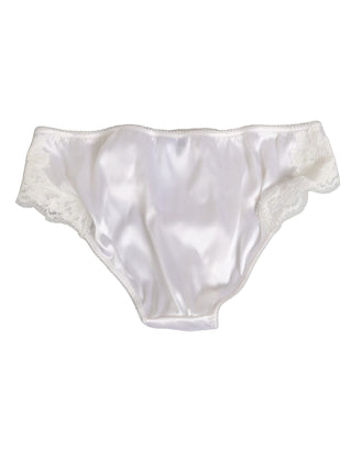 Dolce & Gabbana White Silk Satin Floral Lace Panty Brief Underwear