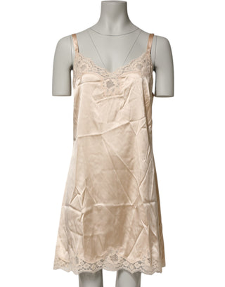Dolce & Gabbana Nude Chemise Lingerie Silk Blend Lace Trim Dress