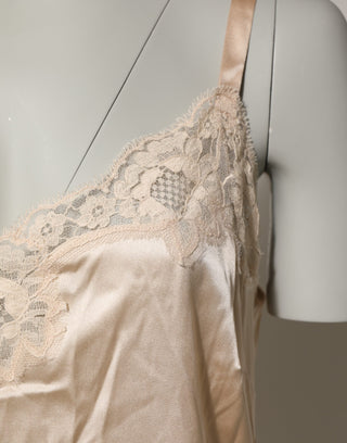 Dolce & Gabbana Nude Chemise Lingerie Silk Blend Lace Trim Dress