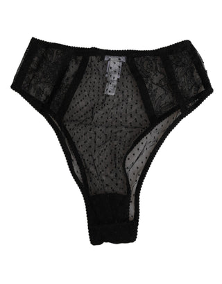 Dolce & Gabbana Black Lace Polka Dot Mesh High Waist Underwear