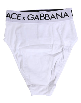 Dolce & Gabbana White Cotton Stretch High Waist Panty Underwear