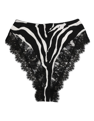 Dolce & Gabbana Black Silk Zebra Print Lace High Waist Underwear