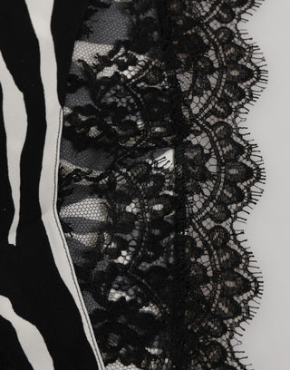 Dolce & Gabbana Black Silk Zebra Print Lace High Waist Underwear