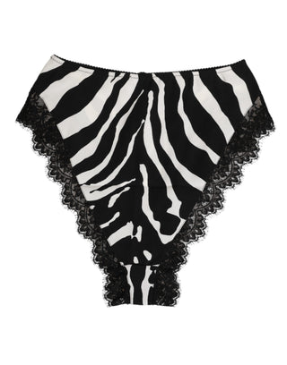 Dolce & Gabbana Black Silk Zebra Print Lace High Waist Underwear