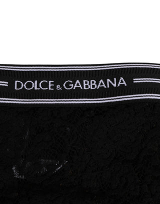 Dolce & Gabbana Black Lace Slip Brief Logo Waistband Underwear