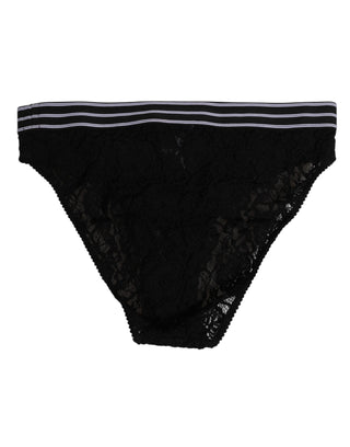 Dolce & Gabbana Black Lace Slip Brief Logo Waistband Underwear