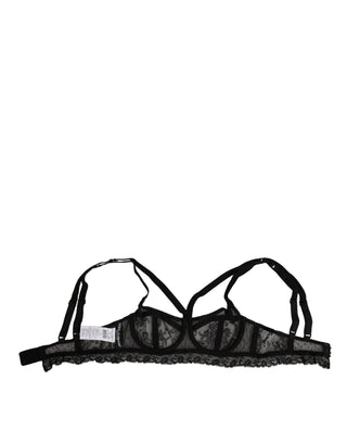 Dolce & Gabbana Black Floral Lace Nylon Balconcino Bra Underwear