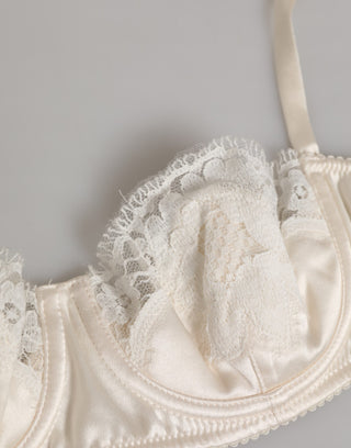 Dolce & Gabbana Off White Silk Underwired Balconette Bra Underwear