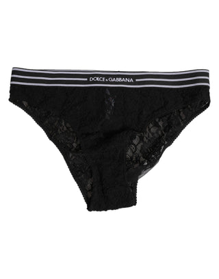 Dolce & Gabbana Black Lace Nylon High Waist Panty Underwear