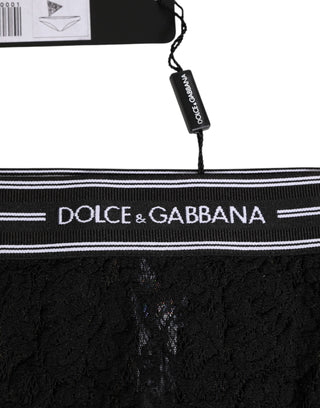 Dolce & Gabbana Black Lace Nylon High Waist Panty Underwear