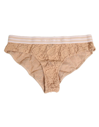 Dolce & Gabbana Beige Lace Nylon High Waist Panty Underwear