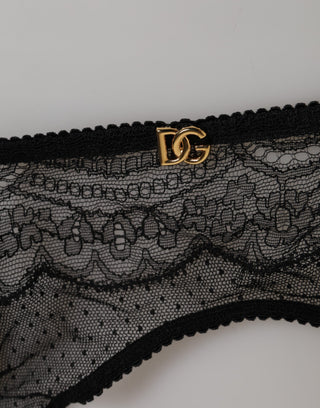 Dolce & Gabbana Black Floral Lace Nylon Strap Garter Underwear