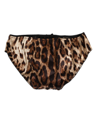 Dolce & Gabbana Brown Leopard Silk Mid Waist Panty Underwear