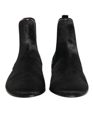 Dolce & Gabbana Black Leather Fur Men CHELSEA Boots Shoes