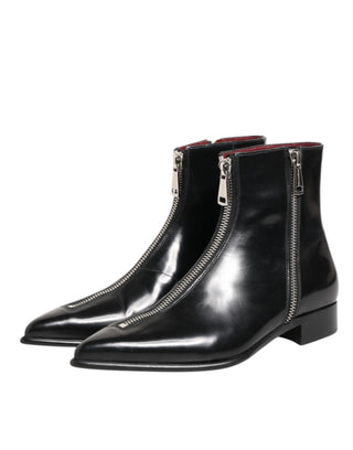 Dolce & Gabbana Black Calfskin Leather Men SHORT Boots Shoes