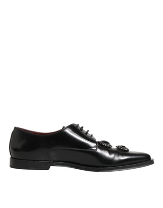 Dolce & Gabbana Black Leather Jeweled Crystals Derby Shoes