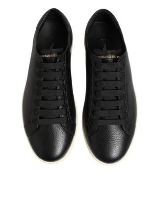 Dolce & Gabbana Black Leather Lace Up Low Top Sneakers Shoes