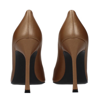 Amina Muaddi Brown Leather Pumps