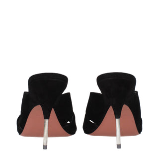 Amina Muaddi Black Leather Stiletto Heel Sandals