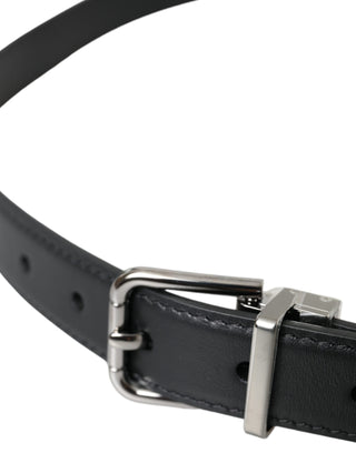 Dolce & Gabbana Black Leather Silver Metal Buckle Men Belt