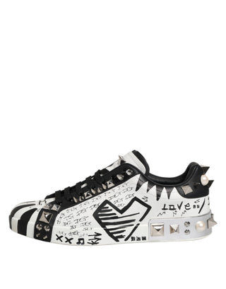 Dolce & Gabbana White Portofino Studded Men Sneakers Shoes