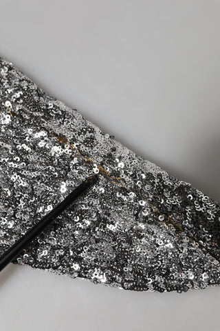 Dolce & Gabbana Silver Sequins Glitter High Heel Boot Shoes